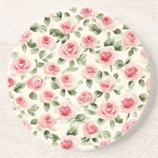 roze rozen Floral Zandsteen Onderzetter (Voorkant)