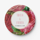 roze rozen florale bruiloft papieren bordje (Voorkant)