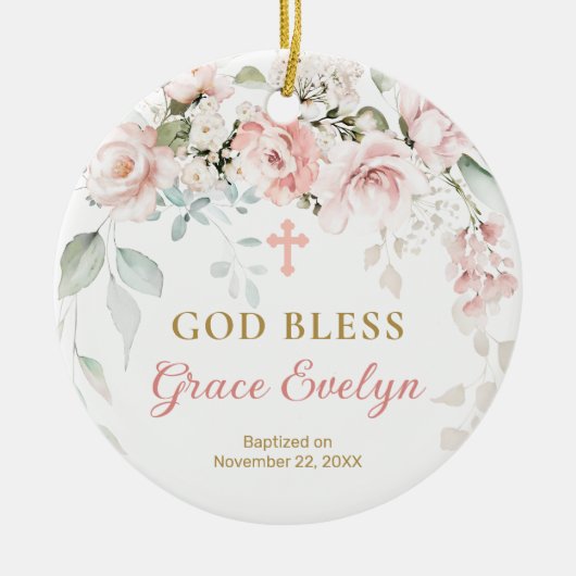 Roze rozen Foliage Cross Ornament (Voorkant)