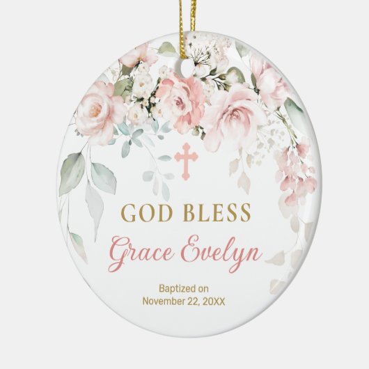 Roze rozen Foliage Cross Ornament (Links)