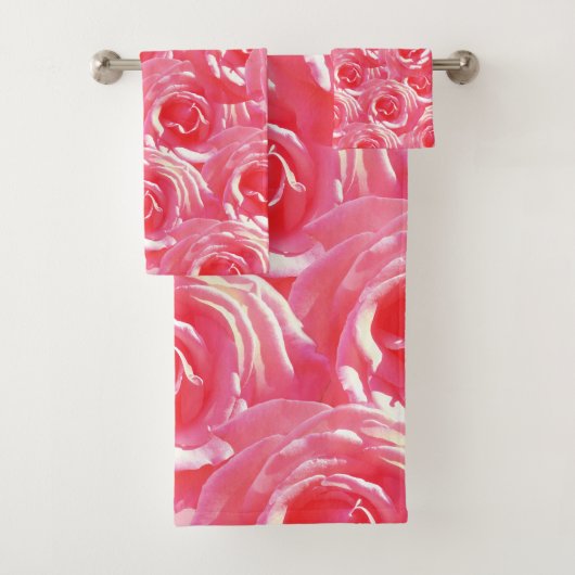 Roze Rozen Foto patroon Badkamer Handdoek Set (Insitu)