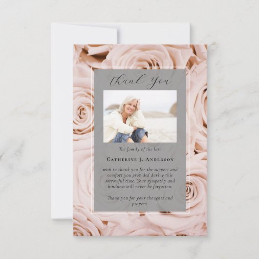 Roze Rozen Foto Sympathie Begrafenismonument Bedankkaart (Voorkant)