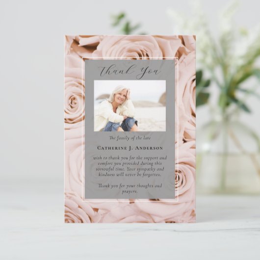 Roze Rozen Foto Sympathie Begrafenismonument Bedankkaart (Staand voorkant)