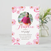 Roze rozen Foto van Birthday Uitnodigen Kaart (Staand voorkant)
