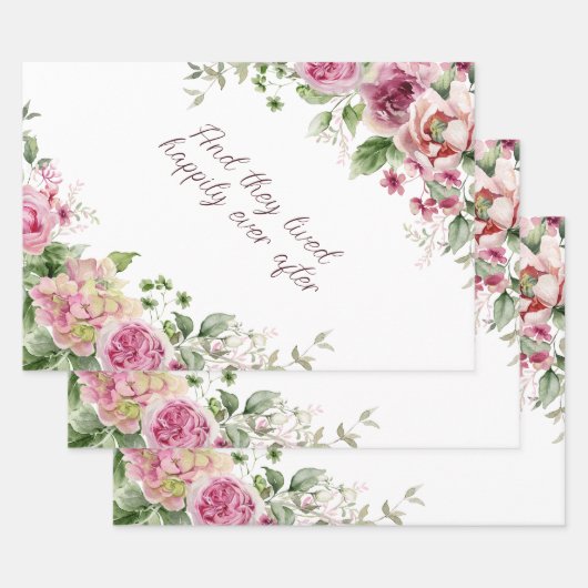 Roze rozen frame gepersonaliseerd inpakpapier vel (Set)