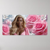 Roze Rozen Funeral Kist Inzet Paneel Roze Lucht Poster (Voorkant)