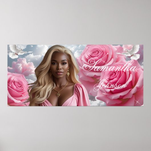Roze Rozen Funeral Kist Inzet Paneel Roze Lucht Poster (Voorkant)
