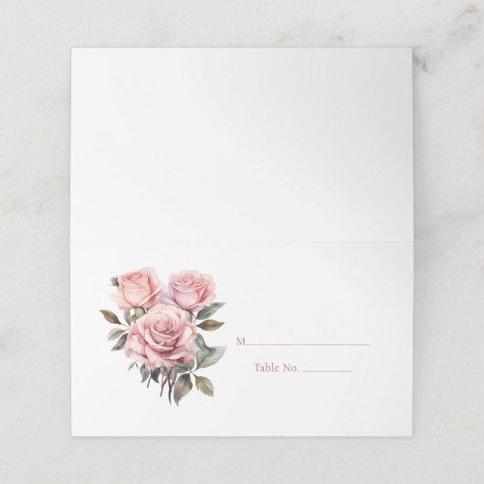 Roze Rozen Gasttafel Nummer Plaats Kaart Plaatskaartje (Buitenkant ongevouwen)
