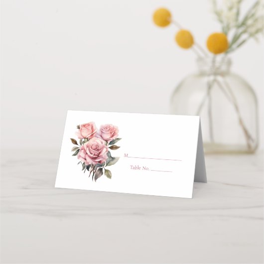 Roze Rozen Gasttafel Nummer Plaats Kaart Plaatskaartje (Voorkant)
