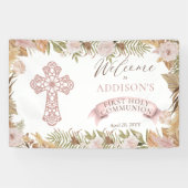 Roze rozen gedroogd grassen meisje Eerste Heilige  Spandoek (Horizontaal)