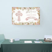 Roze rozen gedroogd grassen meisje Eerste Heilige  Spandoek (Beurs)