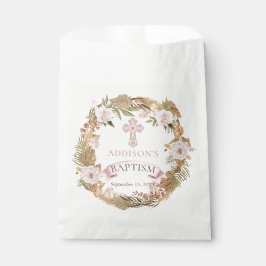 Roze rozen | Gedroogde grassen Flora Girl Baptisme Bedankzakje (Voorkant)