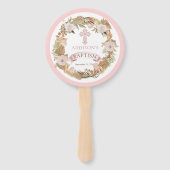 Roze rozen | Gedroogde grassen Flora Girl Baptisme Handwaaier (Voorkant)