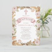 Roze rozen | Gedroogde grassen Flora Girl Baptisme Kaart (Staand voorkant)