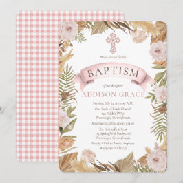 Roze rozen | Gedroogde grassen Flora Girl Baptisme Kaart