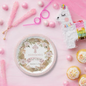 Roze rozen | Gedroogde grassen Flora Girl Baptisme Papieren Bordje (Feest)