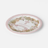 Roze rozen | Gedroogde grassen Flora Girl Baptisme Papieren Bordje (Gekanteld)