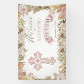 Roze rozen |Gedroogde grassen "Floral Girl Baptism Spandoek (Verticaal)