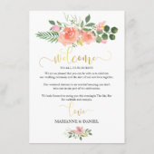 Roze Rozen Geïllustreerde Bruiloft Gast Welkom Advieskaart (Achterkant)