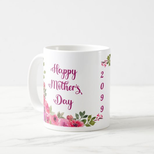 Roze rozen Gelukkig Moederdag jaar Koffiemok (Voorkant links)