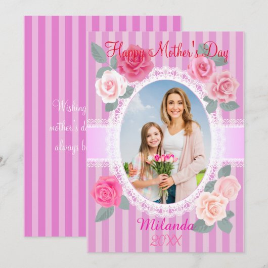 Roze Rozen Gelukkig Moederdag Kaart (Voorkant / Achterkant)