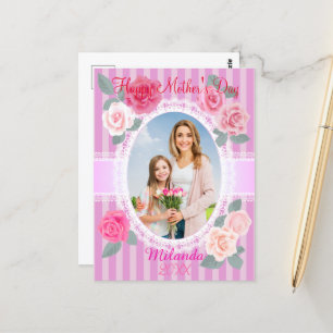 Roze Rozen Gelukkige Moederdag Briefkaart