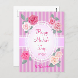 Roze rozen Gelukkige Moederdag Briefkaart