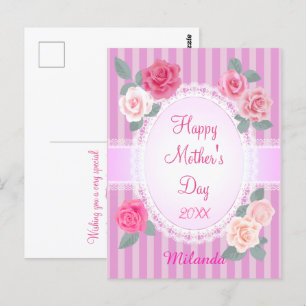 Roze rozen Gelukkige Moederdag Briefkaart