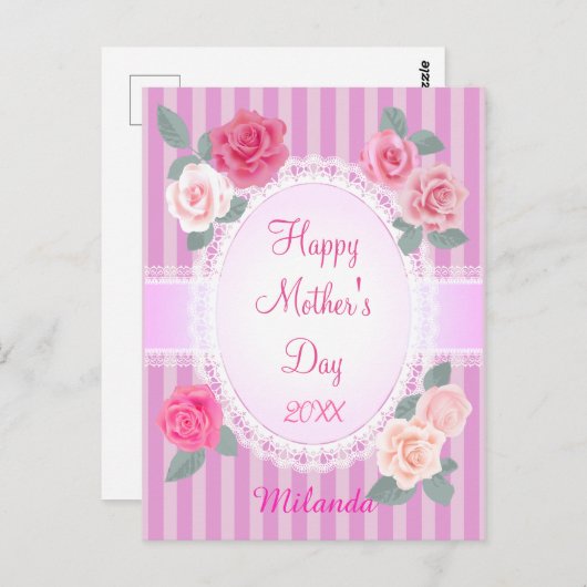 Roze rozen Gelukkige Moederdag Briefkaart (Voorkant / Achterkant)