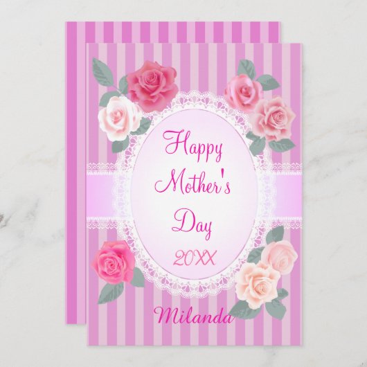 Roze rozen Gelukkige Moederdag Kaart (Voorkant / Achterkant)