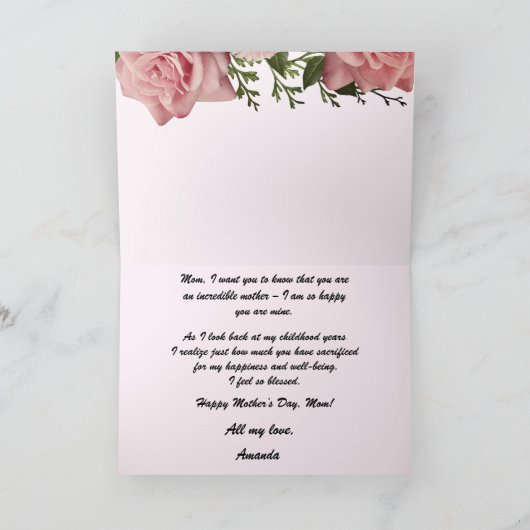 Roze Rozen Gelukkige Moeders Dag Mam Kaart (Binnen)