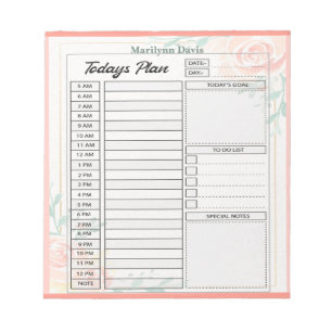 Roze rozen gepersonaliseerd dagplan notitieblok