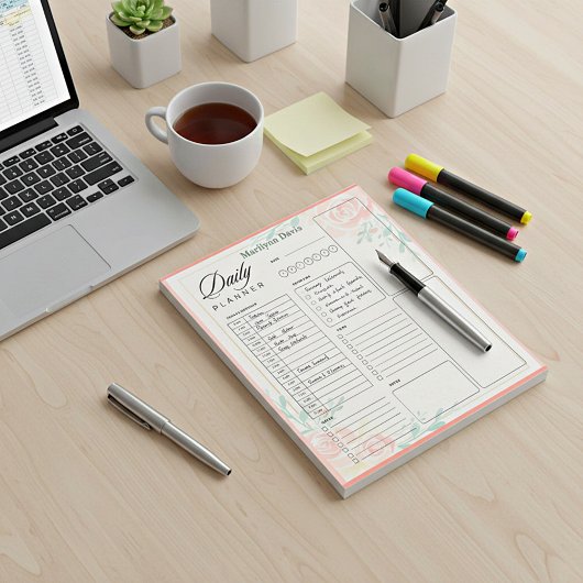 Roze rozen, gepersonaliseerd dagplan notitieblok