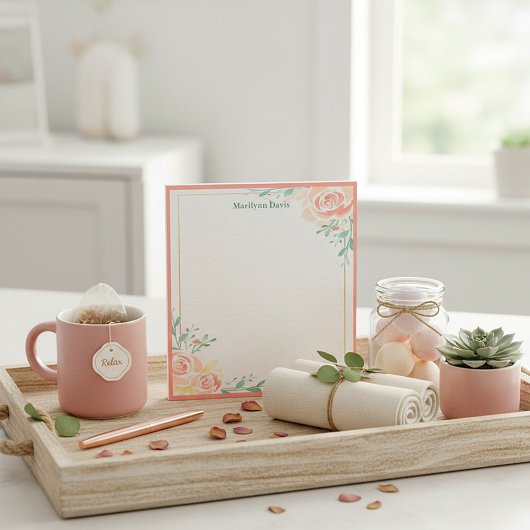 Roze rozen gepersonaliseerd notitieblok