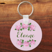 Roze rozen gepersonaliseerde sleutelhanger (Voorkant)