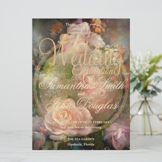 Roze  Rozen geschilderd in oude gouden stijl (Staand voorkant)