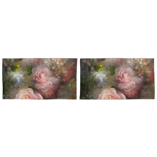 Roze  Rozen geschilderd in oude Nederlandse stijl Kussensloop (Voorkant-Set)