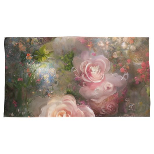 Roze  Rozen geschilderd in oude Nederlandse stijl Kussensloop (Voorkant-Rechts)