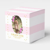 Roze rozen gestreepte afstudeerbrunch bedankdoosjes (Voorkant Zijde)