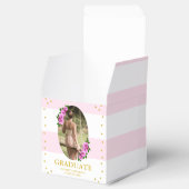 Roze rozen gestreepte afstudeerbrunch bedankdoosjes (Geopend)