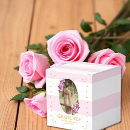 Roze rozen gestreepte afstudeerbrunch bedankdoosjes