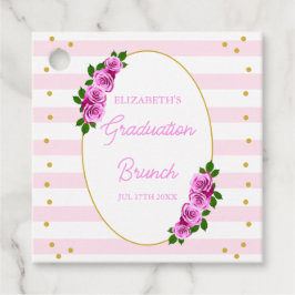 Roze rozen gestreepte afstudeerbrunch bedankjes labels