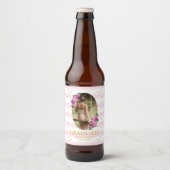 Roze rozen gestreepte afstudeerbrunch bier etiket (Voorkant)