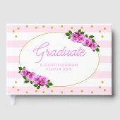 Roze rozen gestreepte afstudeerbrunch gastenboek (Voorkant)