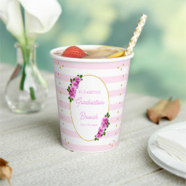 Roze rozen gestreepte afstudeerbrunch papieren bekers