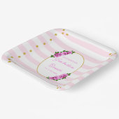 Roze rozen gestreepte afstudeerbrunch papieren bordje (Gebogen)
