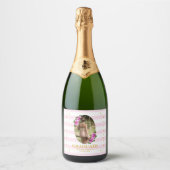 Roze rozen gestreepte afstudeerbrunch sparkling wijnetiket (Voorkant)