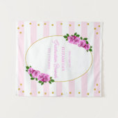 Roze rozen gestreepte afstudeerbrunch wandkleed (Voorkant (horizontaal))