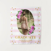 Roze rozen gestreepte afstudeerbrunch wandkleed (Voorkant)