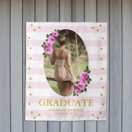 Roze rozen gestreepte afstudeerbrunch wandkleed